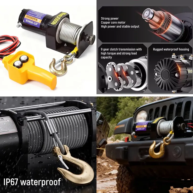 Atv Winch 3000Lb - Портативная электрическая лебедка 12В/24В со стальным